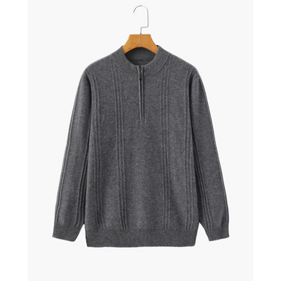 100% Kaschmir Gerippter Half-Zip Pullover