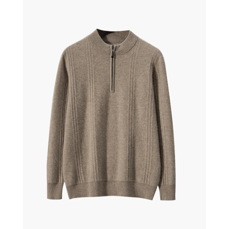 100% Kaschmir Gerippter Half-Zip Pullover