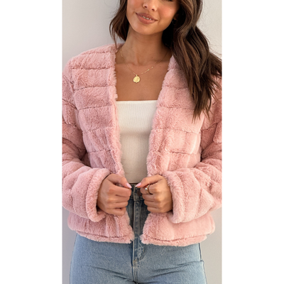 Chic Moderne Damenjacke aus Kunstfell – Luxuriöser Cropped-Stil