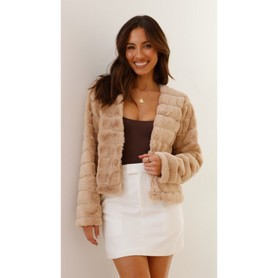 Chic Moderne Damenjacke aus Kunstfell – Luxuriöser Cropped-Stil