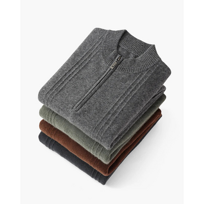 100% Kaschmir Gerippter Half-Zip Pullover
