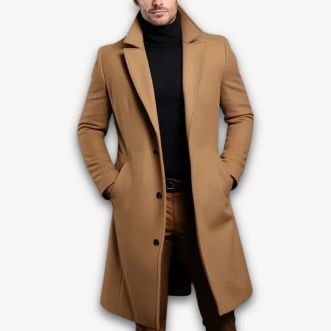 Herren Slim Fit Wollmix Wintermantel – Langer Übercoat