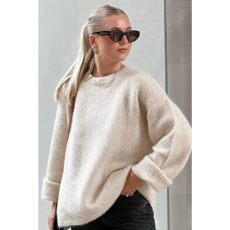 Eleganter Oversized Fuzzy Pullover mit Rundhalsausschnitt für Damen