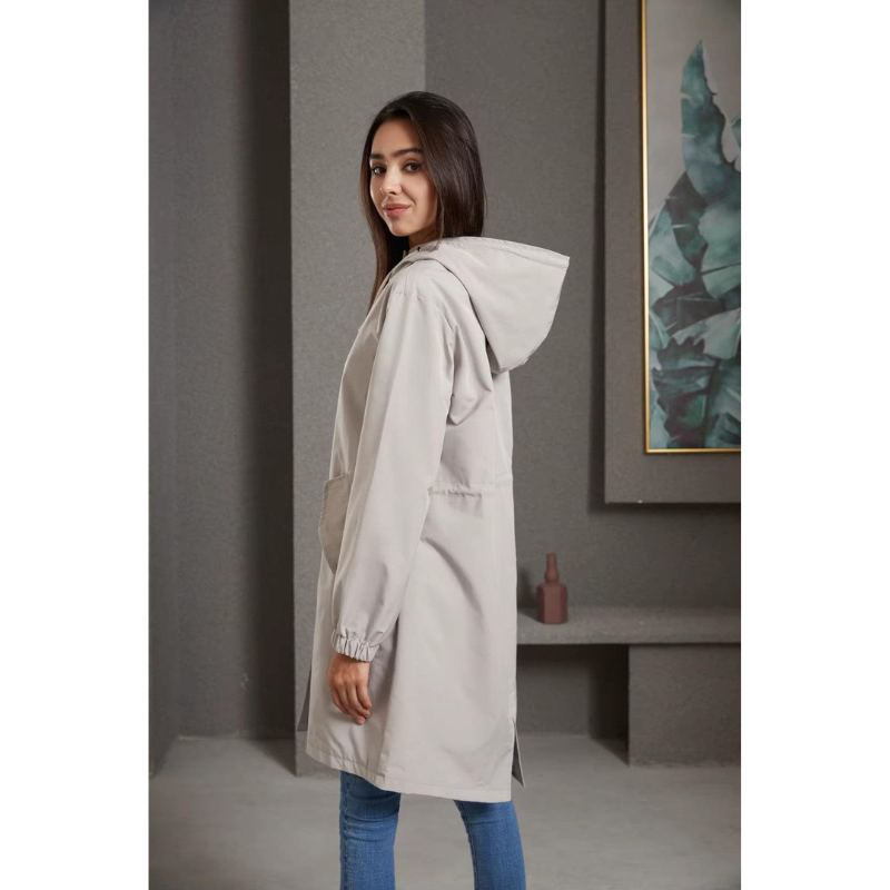 Damen Wasserfester Regen-Trenchcoat mit Kapuze
