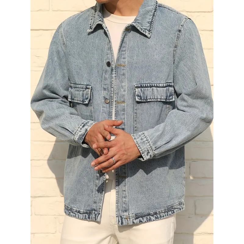 Herren Denimjacke – Hellblau mit Knopfverschluss