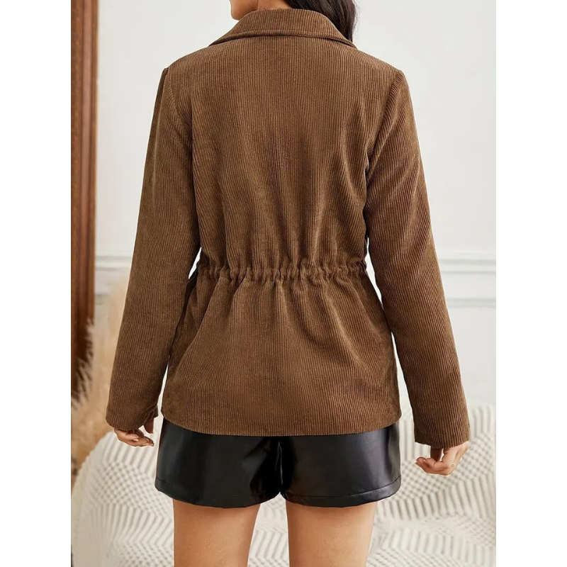 Braune Damen Corduroy-Jacke mit Gürtel