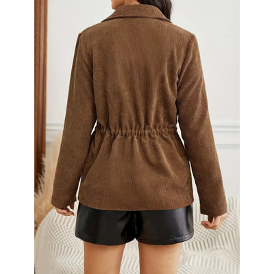 Braune Damen Corduroy-Jacke mit Gürtel