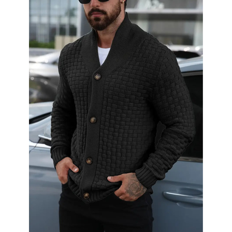 Herren Waffelstrick Cardigan mit Schalkragen und Knöpfen