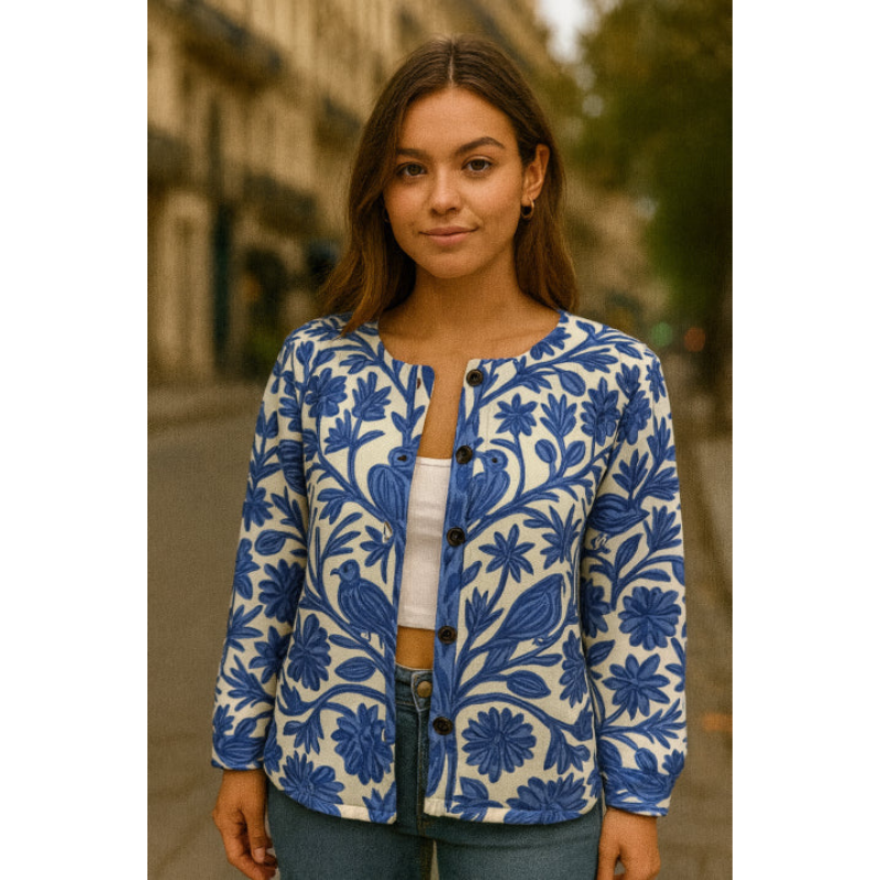 Elegante Damen Strickjacke mit zeitlosem Blumenmuster