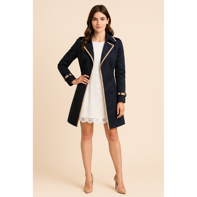 Roma Classic Damen Trenchcoat – Doppelter Knopfverschluss mit Taillengürtel