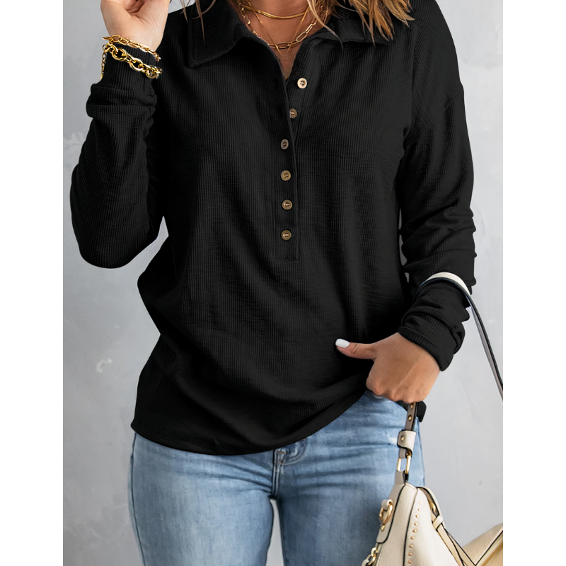 Chiara – Langärmliges Damenoberteil mit Rippstruktur und Knopfdetails