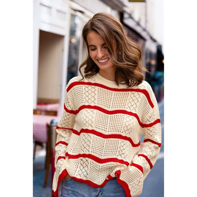 Gestreifter Pullover für Damen mit Trompetenärmeln