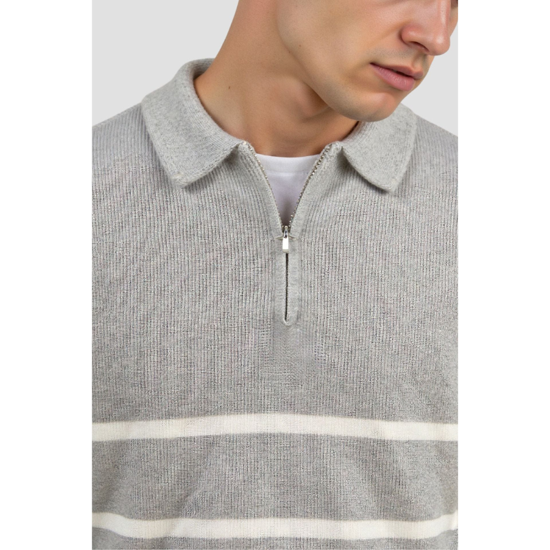 Stijn Striped Zip Sweater – Wool Blend