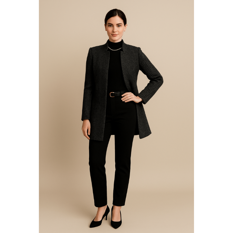 Elena Langmantel – Stilvoller Damenmantel mit Reverskragen in Enkel-Länge