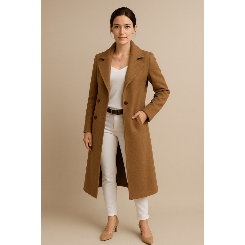 Noelle Fleece-Trenchcoat – Mittellanger Damenmantel mit Reverskragen