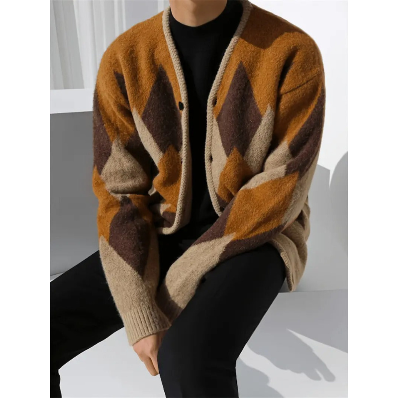 Herren Strickweste mit V-Ausschnitt und Diamantmuster