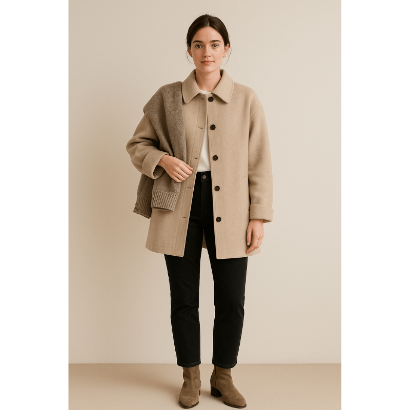 Mara Wollmischungs-Mantel – Stilvoller Damenmantel mit Knopfverschluss und praktischen Taschen