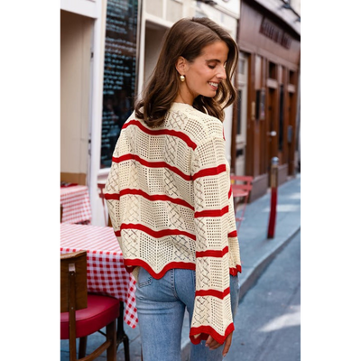 Gestreifter Pullover für Damen mit Trompetenärmeln