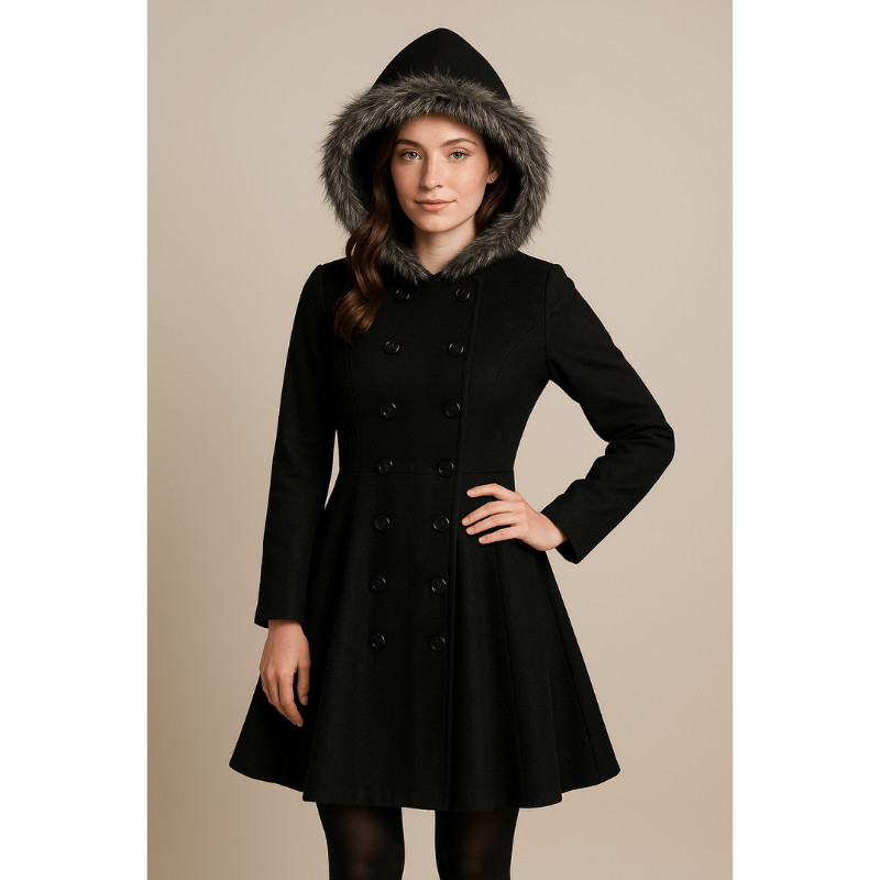 Clara Doppelreihiger Wintermantel für Damen mit Pelzkragen