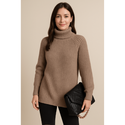 Elsie Rippstrickpullover – Damenpullover mit Hohem Kragen und Seitenschlitzen