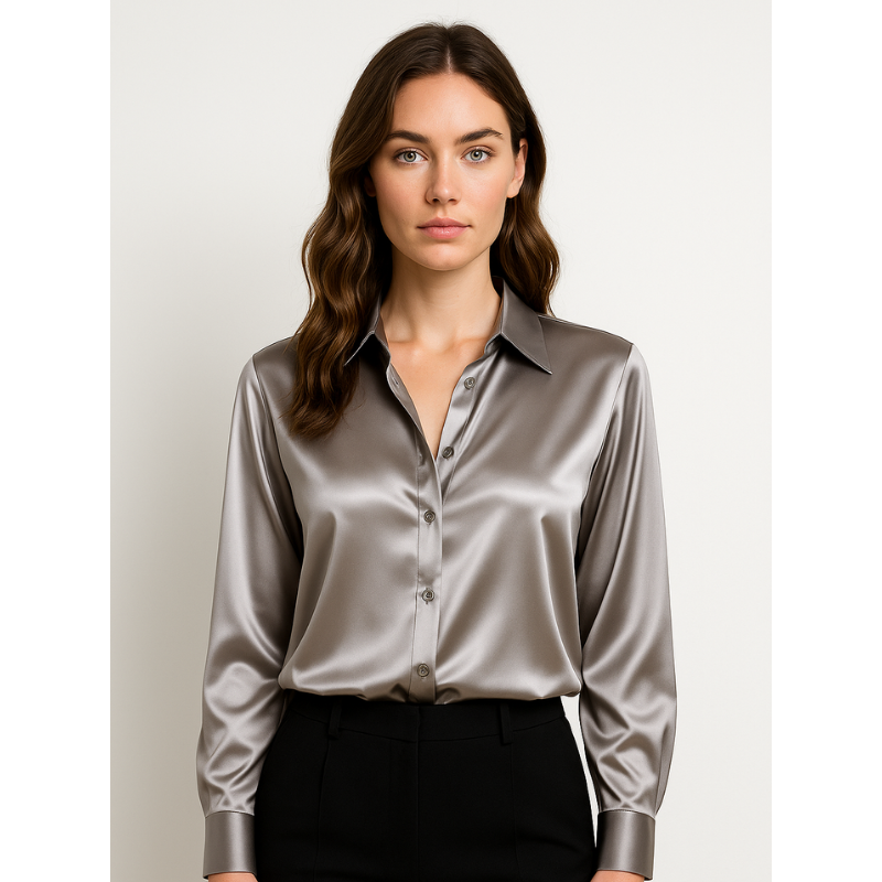 Elegante Satinbluse für Damen mit Knopfdetails – Zeitloses Design