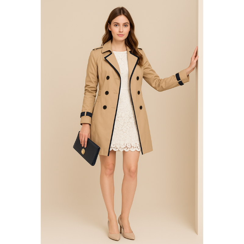 Roma Classic Damen Trenchcoat – Doppelter Knopfverschluss mit Taillengürtel