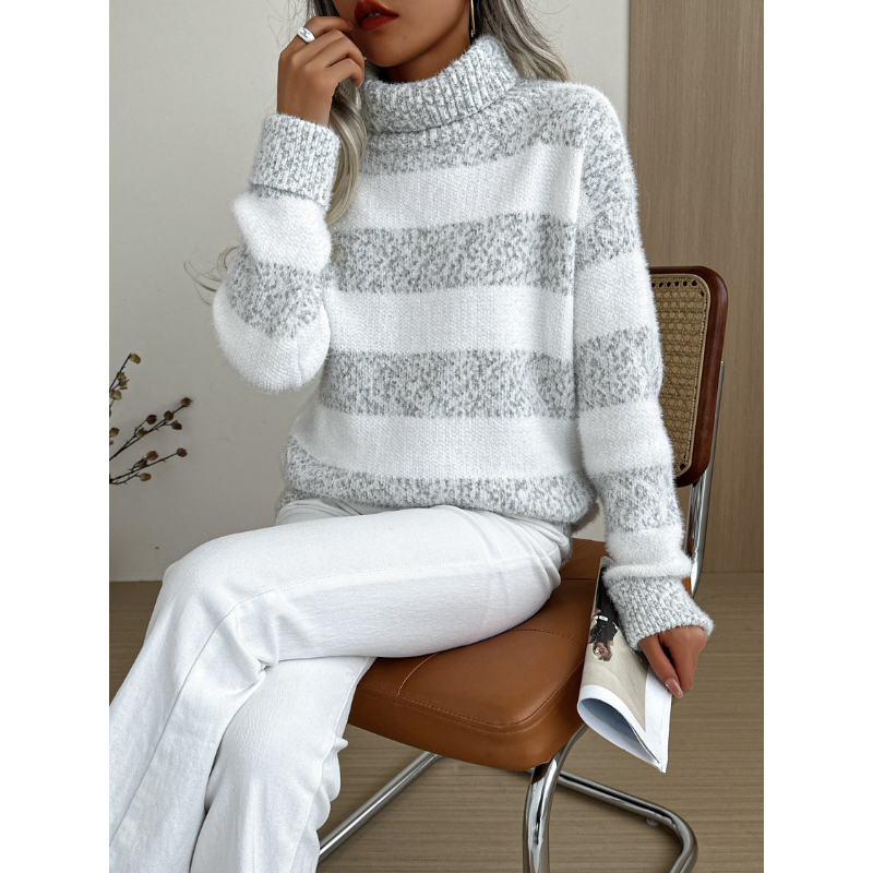 Gestreifter Baumwoll-Rollkragenpullover Firenze