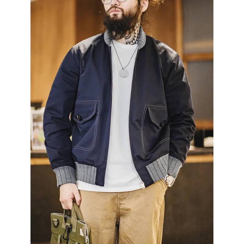 Herren Bomberjacke – Marineblau mit Kontrastbündchen