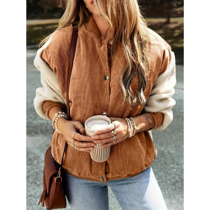 Rosa – Damen Bomberjacke mit Ripp-Details und Druckknopfverschluss