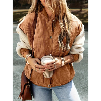 Rosa – Damen Bomberjacke mit Ripp-Details und Druckknopfverschluss