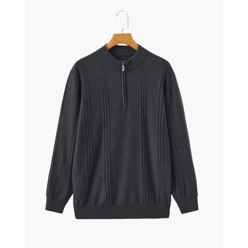 100% Kaschmir Gerippter Half-Zip Pullover