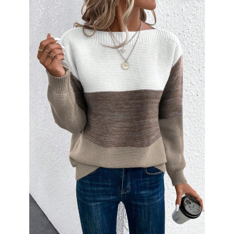 Lusano Dreifarbiger Patchwork-Strickpullover