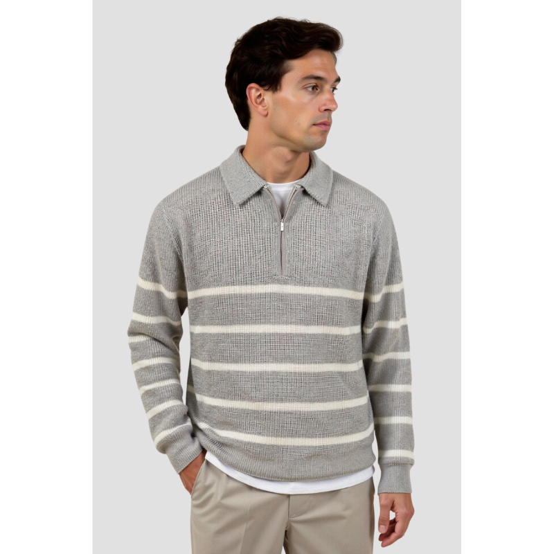 Stijn Striped Zip Sweater – Wool Blend