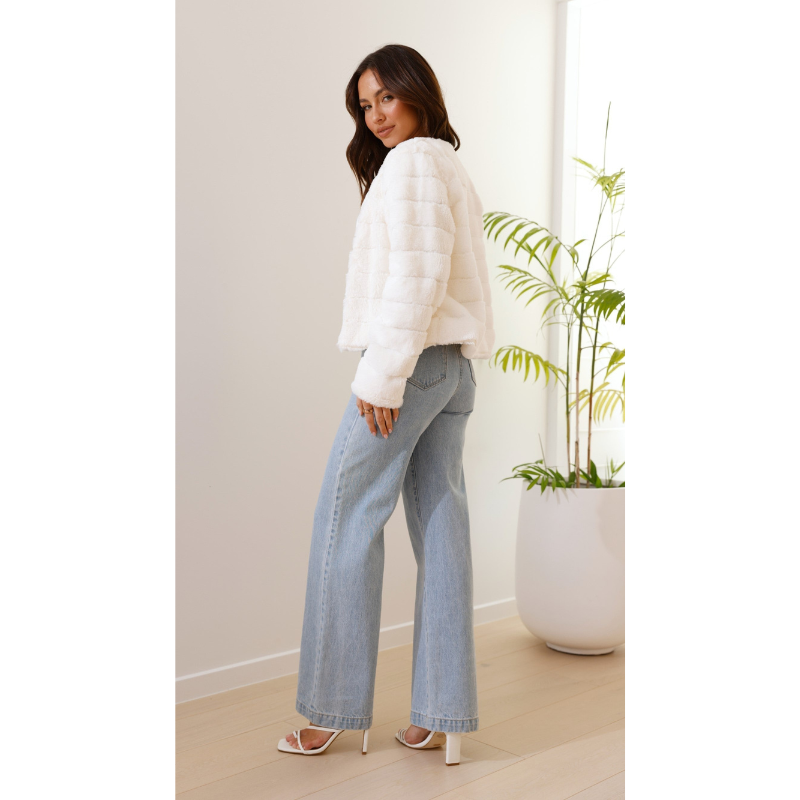 Chic Moderne Damenjacke aus Kunstfell – Luxuriöser Cropped-Stil