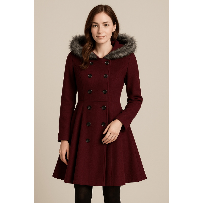 Clara Doppelreihiger Wintermantel für Damen mit Pelzkragen