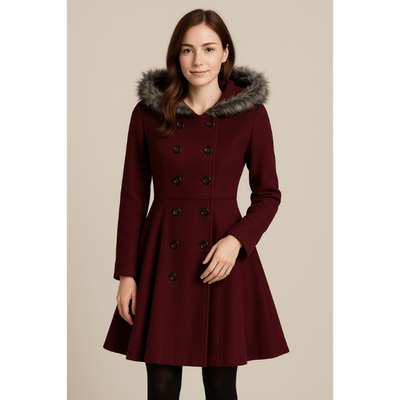 Clara Doppelreihiger Wintermantel für Damen mit Pelzkragen