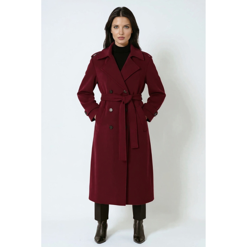 Serena Burgunder Damen Winterjacke – Inklusive Gürtel