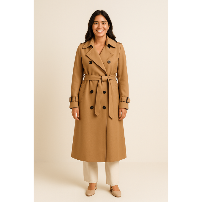 Milano Damen Trenchcoat – Doppelknopf-Design mit Taillengürtel