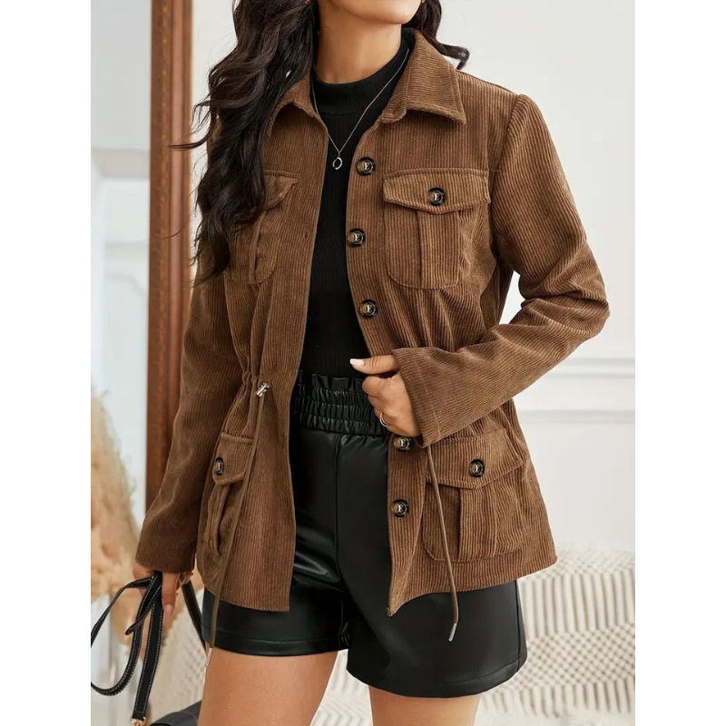 Braune Damen Corduroy-Jacke mit Gürtel