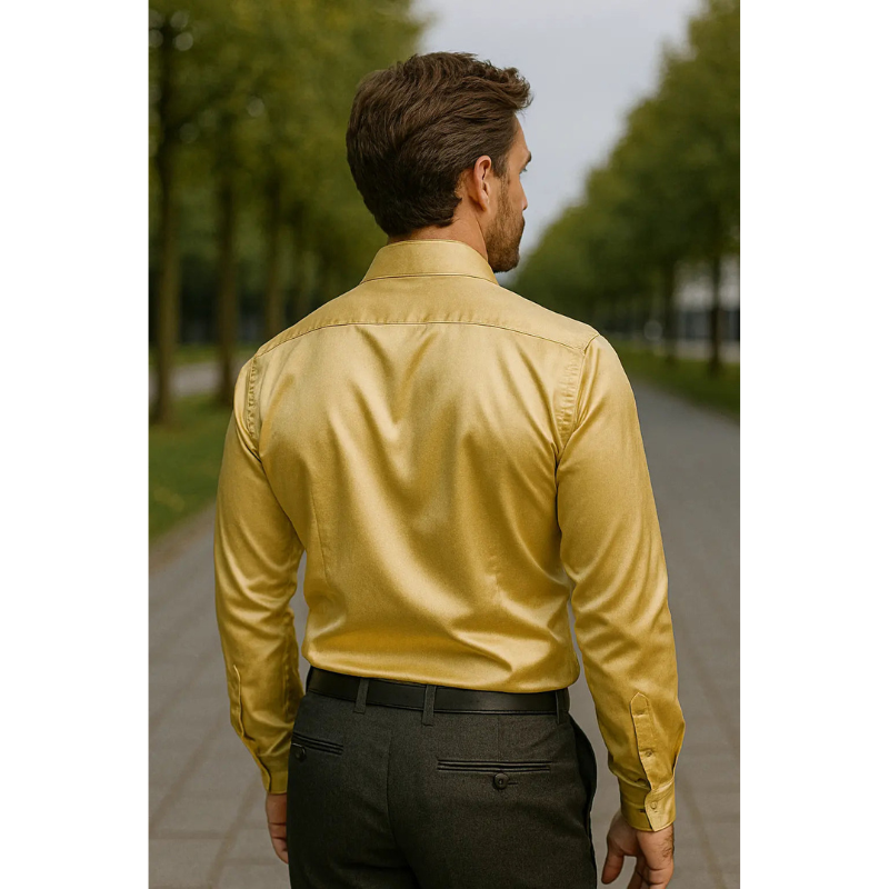 Herren Slim Fit Satinhemd mit langen Ärmeln