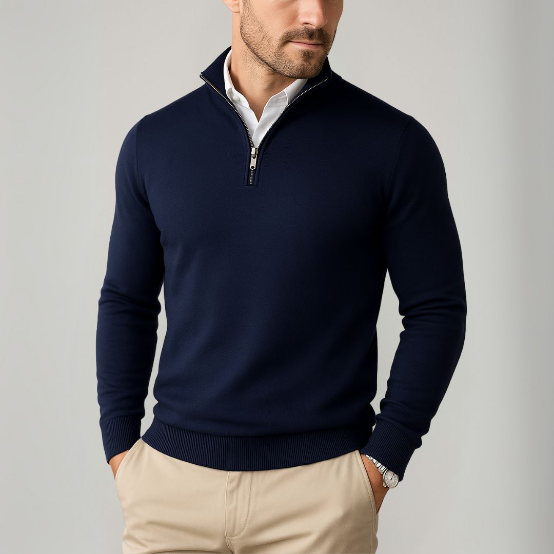 Herren Slim Fit Baumwoll Quarter-Zip Pullover