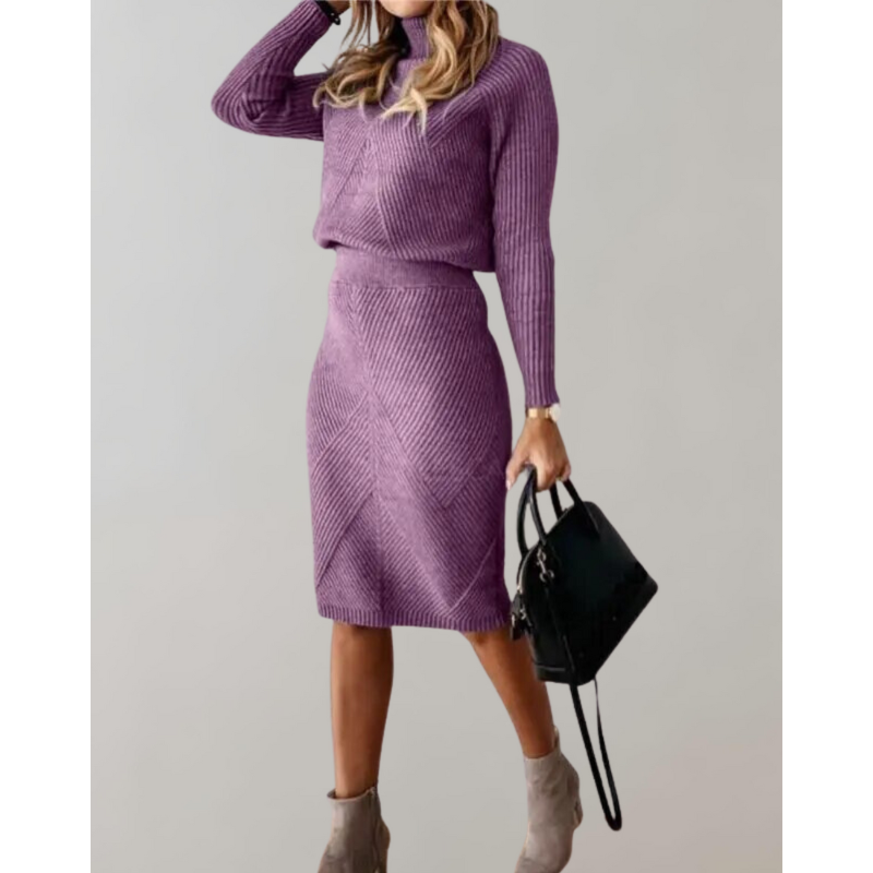 Elegantes Damen-Zweiteiliges Set – Rollkragenpullover und Schmaler Rock