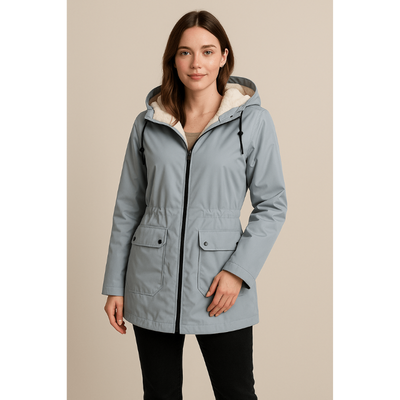 Amaya Wasserdichter Trenchcoat – Damenjacke mit Fleece-Futter und abnehmbarer Kapuze