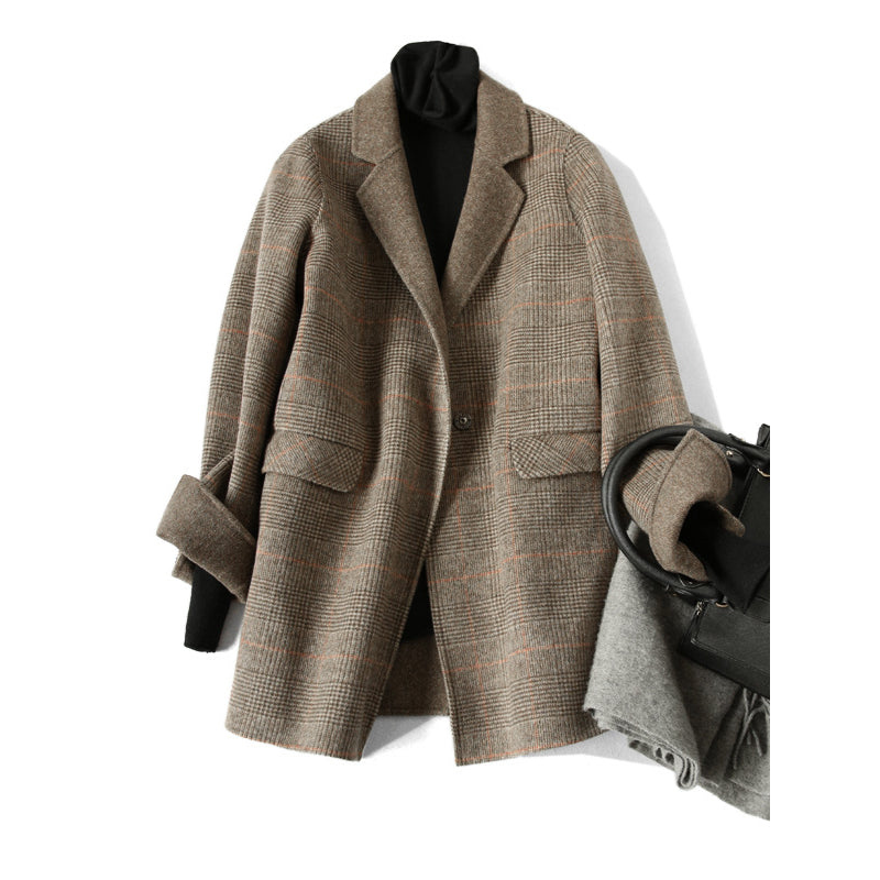 Soha Karierte Damen Winterjacke in Langer Ausführung