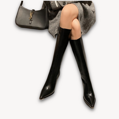 Damen Kniehohe Lederstiefel – Elegante spitz zulaufende Zehen
