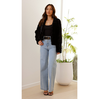 Chic Moderne Damenjacke aus Kunstfell – Luxuriöser Cropped-Stil