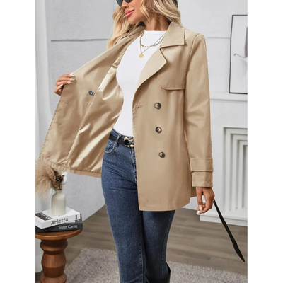 Khaki Doppelreiher Damen Trenchcoat mit Gürtel