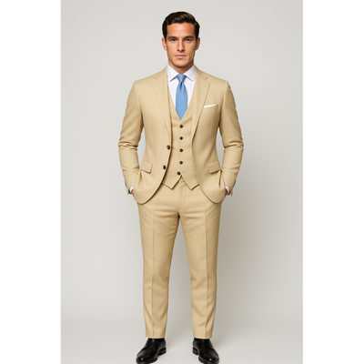 Dreiteiliger Herrenanzug in Dunkelgrau und Beige