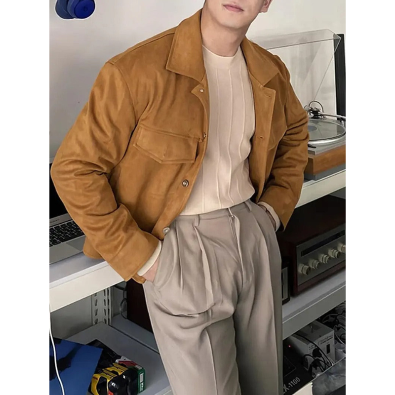 Herren Braune Button-Down Jacke – Klassisch & Vielseitig