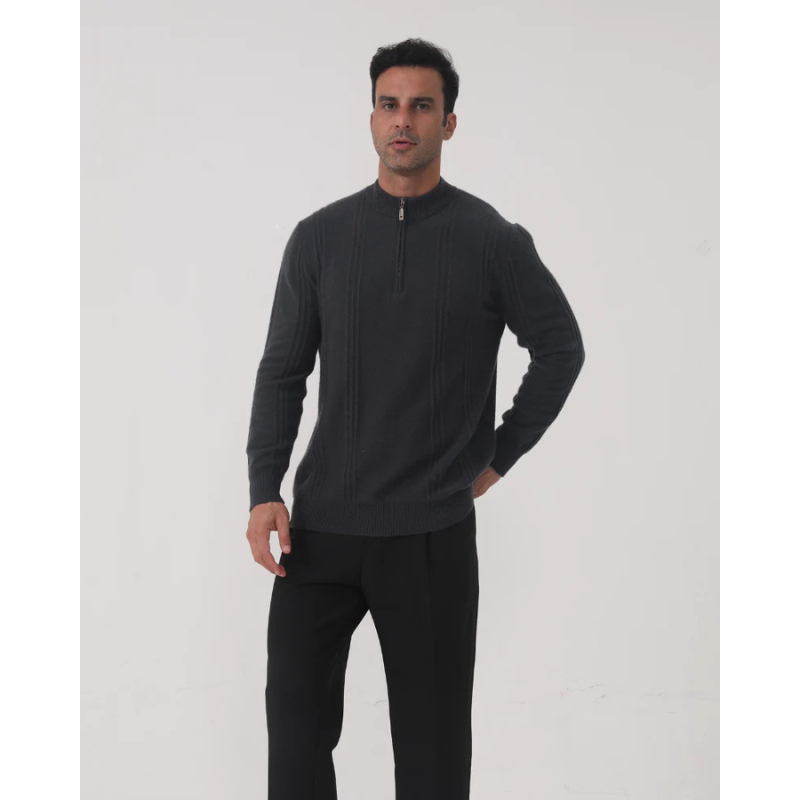 100% Kaschmir Gerippter Half-Zip Pullover